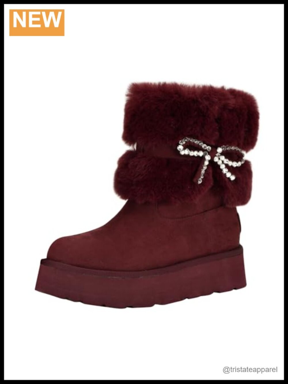 Womens Faux Suede Ankle Winter Boots with Rhinestone Bow Pull-On